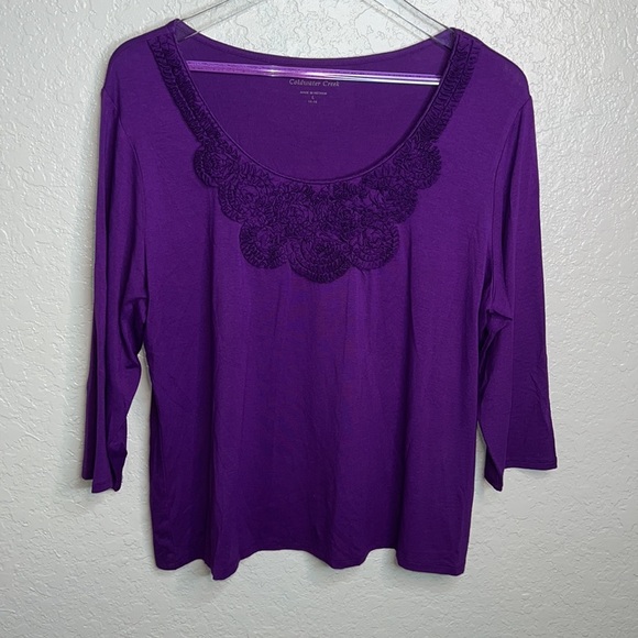 Coldwater Creek 3 Quarter Inch Sleeve Purple Top - Picture 2 of 6